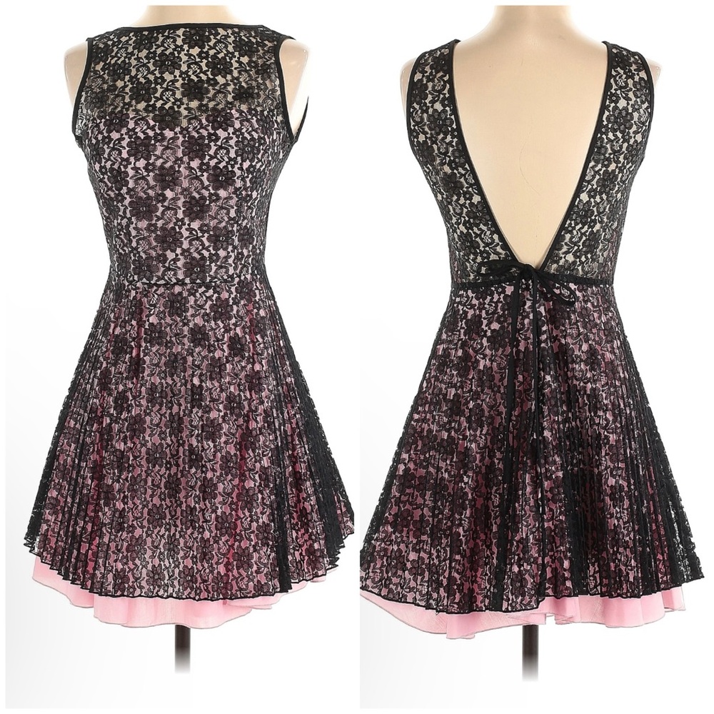 Shasa pink and black lace; Fit & Flare Lace Cocktail Dress - size small